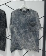 Женская Свободная Серая Футболка Варенка Тай Дай со Стразами на Кармане