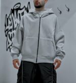 Мужская Серая Кофта на Молнии с Капюшоном - Зип Худи Оверсайз