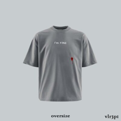 Мужская Серая Футболка Оверсайз Кулир с Надписью "I'm Fine"
