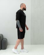 Мужской Летний Черный Комплект Футболка Шорты - Свободного Кроя с Кантом