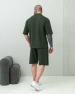 Мужской Летний Зеленый Комплект Футболка Шорты - Свободного Кроя с Кантом