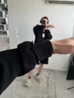 Мужской Черный Костюм на Молнии с Обрезаными Краями - Комплект Зип Худи и Шорты