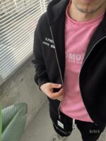 Мужской Черный Костюм на Молнии с Обрезаными Краями - Комплект Зип Худи и Шорты