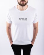 Мужская Базовая Хлопковая Белая Футболка с Надписью "Don't Push The Horses"