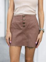 Женская Трикотажная Коричневая Юбка Мини с Рельефными Швами и Необработанным Краем