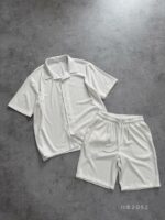 Мужской Базовый Трикотажный Летний Белый Костюм Свободного Кроя (Рубашка + Шорты)