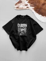 Мужская Черная Футболка Хлопок Оверсайз с Принтом “Queeen”