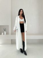 Женский Пушистый Белый Кардиган - Удлиненный Свободного Кроя