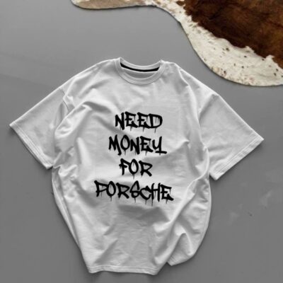 Мужская Белая Футболка Хлопок Оверсайз с Надписью “Need Money For Porsche”