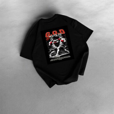Мужская Черная Футболка Хлопок Оверсайз с Принтом “G.O.D. mentality”
