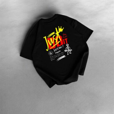 Мужская Черная Футболка Хлопок Оверсайз с Принтом “Just Do It”