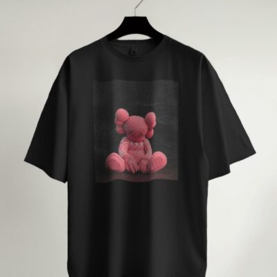 Мужская Хлопковая Черная Футболка Оверсайз Принт Kaws