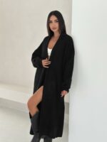 Женский Пушистый Черный Кардиган - Удлиненный Свободного Кроя