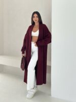 Женский Пушистый Бордовый Кардиган - Удлиненный Свободного Кроя