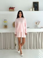 Женский Мягкий Трикотажный Розовый Костюм (Кофта + Юбка)