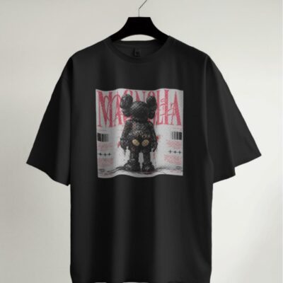 Мужская Черная Футболка Хлопок Оверсайз с Принтом Kaws