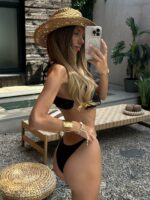 Женский Раздельный Черный Купальник Шторки на Завязках с Рюшами