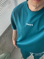 Мужской Зеленый Летний Костюм Футболка Шорты Свободного Кроя с Окантовкой