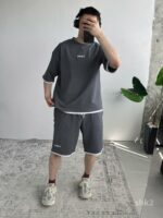 Мужской Графитовый Летний Костюм Футболка Шорты Свободного Кроя с Окантовкой