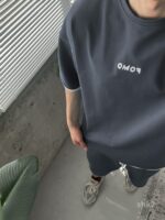 Мужской Графитовый Летний Костюм Футболка Шорты Свободного Кроя с Окантовкой