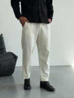 Мужские Классические Белые Брюки Свободного Кроя с Полосами