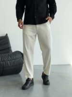 Мужские Классические Белые Брюки Свободного Кроя с Полосами