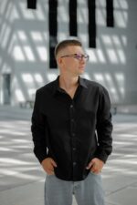 Мужская Классическая Хлопковая Черная Рубашка Свободного Прямого Кроя