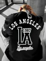 Мужская Черная Футболка Оверсайз - Объемная с Принтом “Los Angeles"