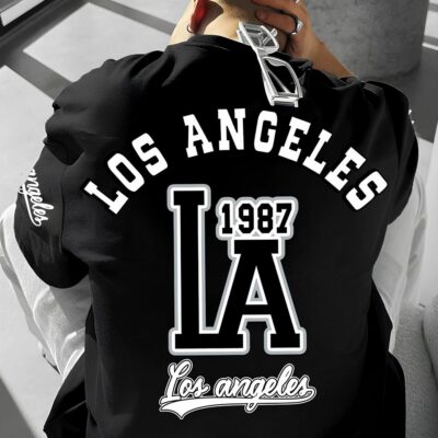 Мужская Черная Футболка Оверсайз - Объемная с Принтом “Los Angeles"