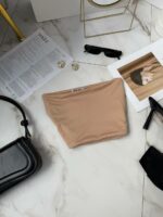 Женский Летний Бежевый Топ Бандо с Открытыми Плечами