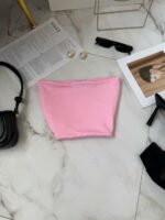 Женский Летний Розовый Топ Бандо с Открытыми Плечами