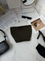 Женский Летний Топ Бандо Хаки с Открытыми Плечами