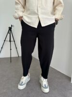 Мужские Свободные Базовые Черные Штаны Брюки Мом на Резинке
