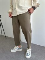 Мужские Свободные Базовые Штаны Брюки Хаки Мом на Резинке