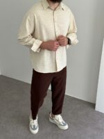 Мужские Свободные Базовые Коричневые Штаны Брюки Мом на Резинке