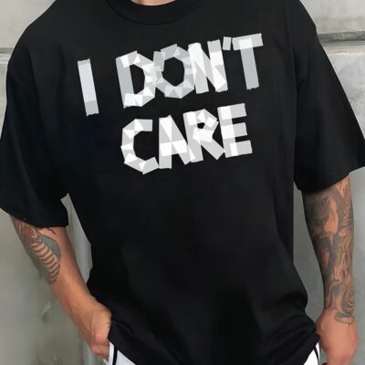 Мужская Черная Футболка Оверсайз - Объемная с Принтом "I Don't Care"