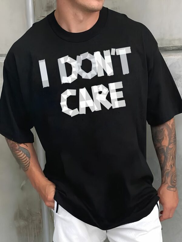 Мужская Черная Футболка Оверсайз - Объемная с Принтом "I Don't Care"