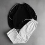 Мужской Спортивный Костюм Оверсайз с Кантом - Черный Свитшот + Широкие Серые Штаны