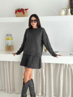 Женский Мягкий Трикотажный Графитовый Костюм (Кофта + Юбка)