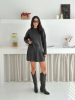 Женский Мягкий Трикотажный Графитовый Костюм (Кофта + Юбка)