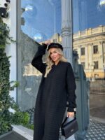 Женский Теплый Черный Кардиган - Удлиненный Свободного Кроя