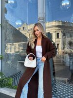 Женский Теплый Коричневый Кардиган - Удлиненный Свободного Кроя