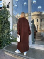 Женский Теплый Коричневый Кардиган - Удлиненный Свободного Кроя