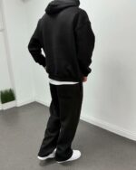 Мужской Черный Спортивный Костюм Объемный Оверсайз - Зип Худи + Широкие Штаны