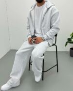 Мужской Серый Спортивный Костюм Объемный Оверсайз - Зип Худи + Широкие Штаны