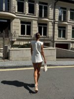 Женский Белый Костюм с Разрезами на Талии (Жилетка + Шорты)