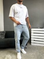 Мужские Свободные Голубые Джинсы - Джинсовые Штаны Прямого Кроя