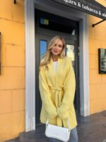 Женский Желтый Кардиган-Кимоно Свободного Кроя с Поясом