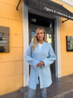 Женский Голубой Кардиган-Кимоно Свободного Кроя с Поясом