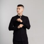 Мужская Классическая Черная Рубашка Лен Прямого Кроя